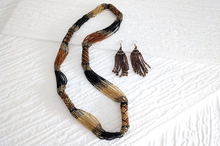 Lade das Bild in den Galerie-Viewer, Massai Schmuck Set Bronze - Perlenkette &amp; Ohrringe &quot;Saba Long&quot; - Einzelstück
