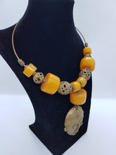 Load image into Gallery viewer, Extravagant necklace &quot;Khartoum&quot; made from recycled glass beads and brass from Sudan - UNIKAT
