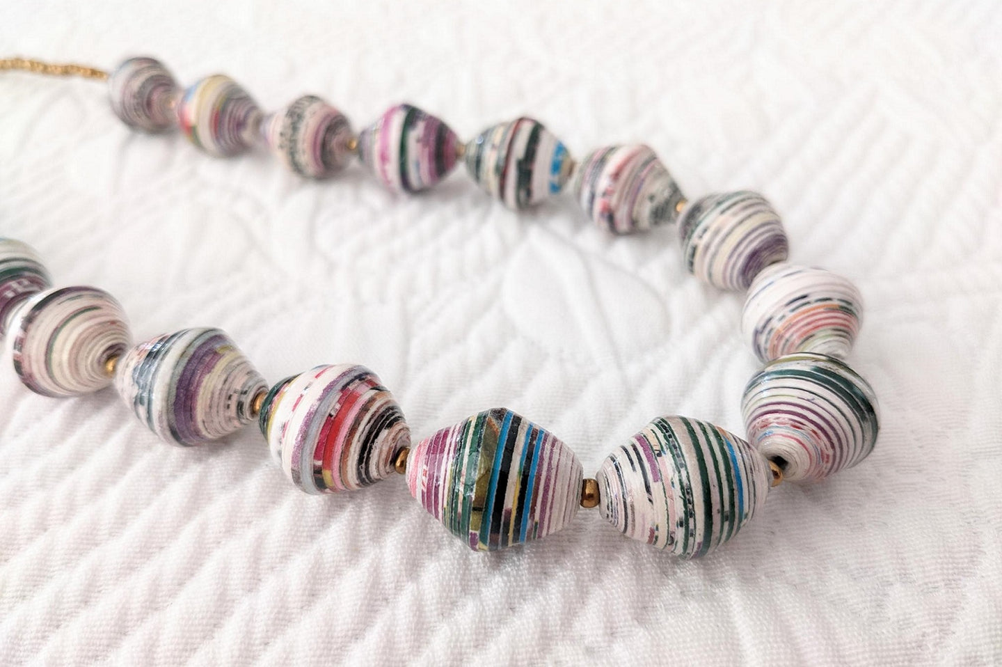 Timeless, chic, sustainable necklace with recycled paper beads 