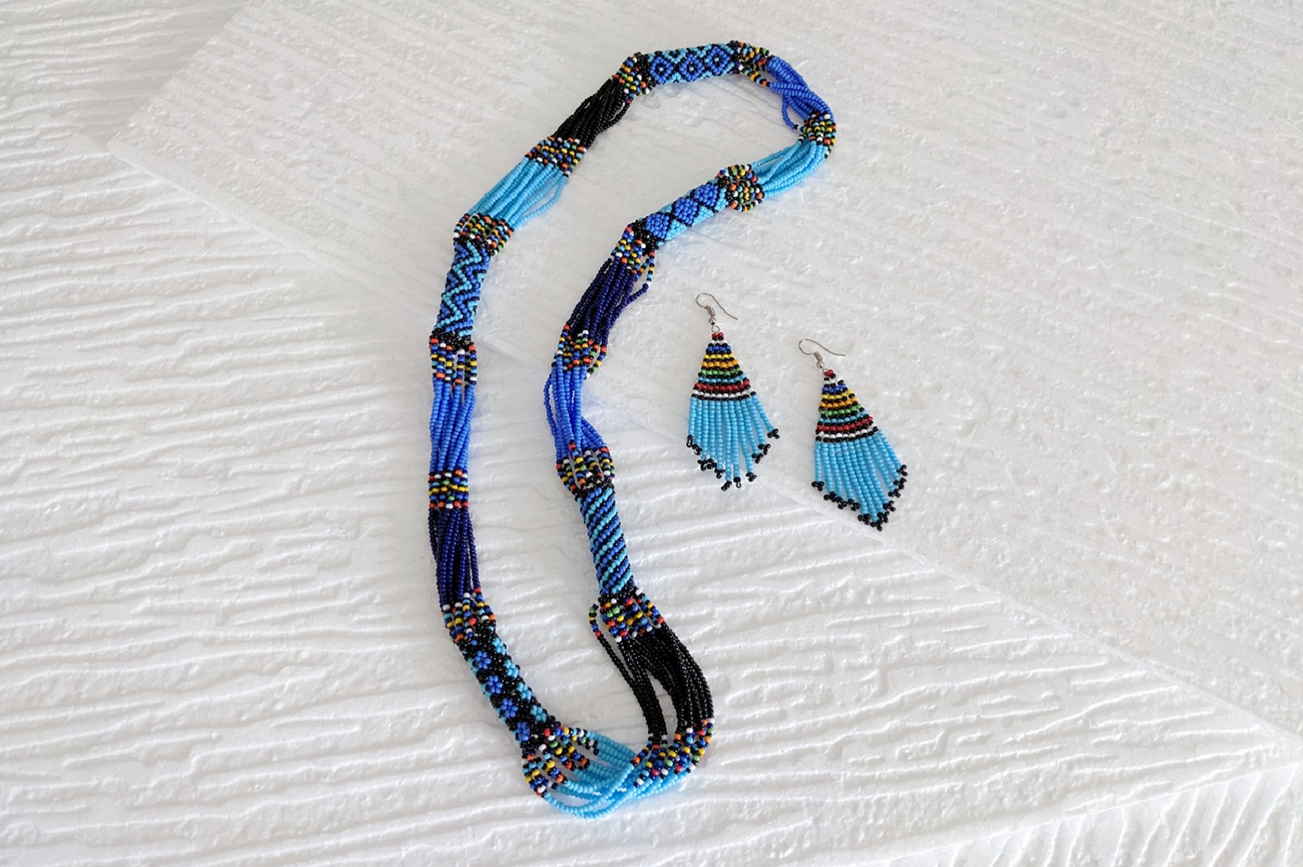 Massai Schmuck Set Blau - Perlenkette & Ohrringe 