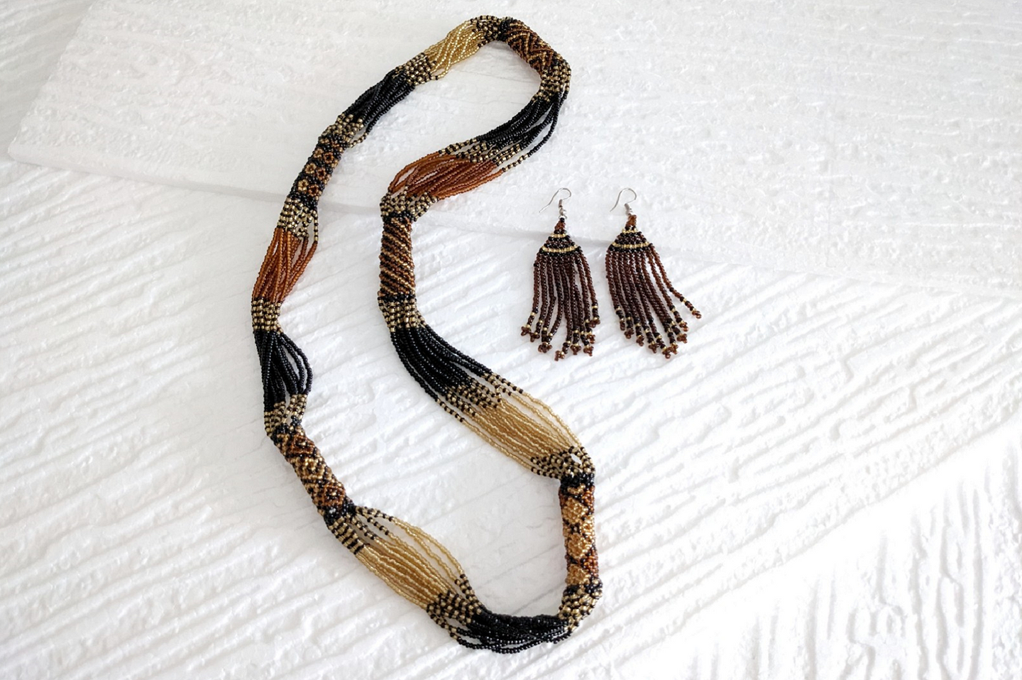 Massai Schmuck Set Bronze - Perlenkette & Ohrringe 