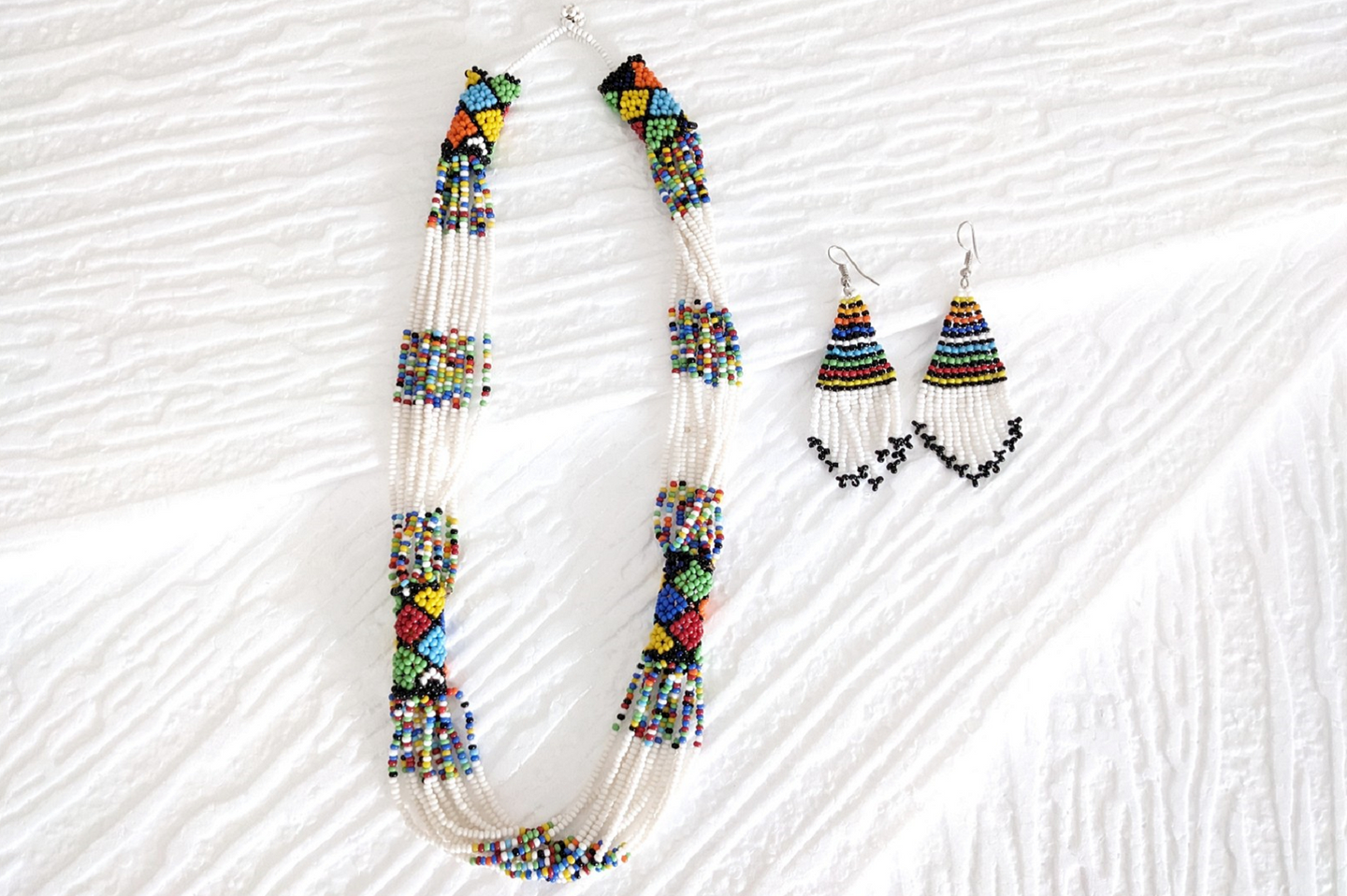 Massai Schmuck Set Weiß - Perlenkette & Ohrringe 