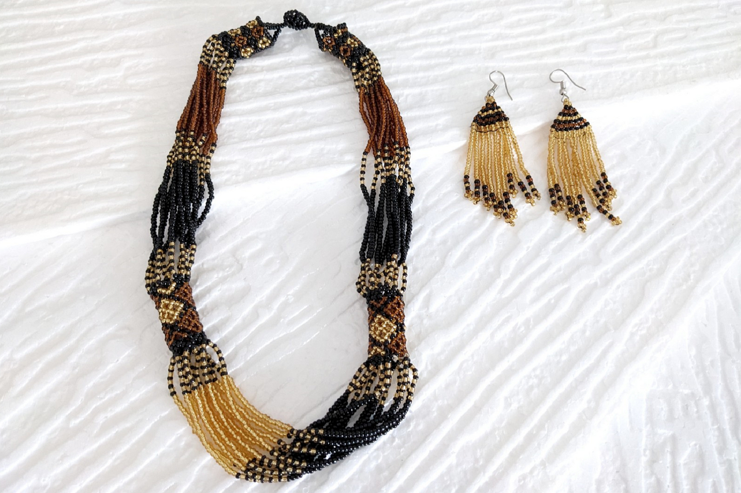 Massai Schmuck Set Bronze - Perlenkette & Ohrringe 