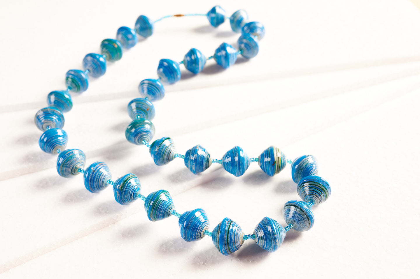 Long necklace with large paper beads 